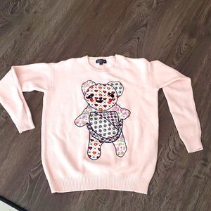 TOPSHOP Quilted Teddy Bear Crew Neck Sweater - US 2